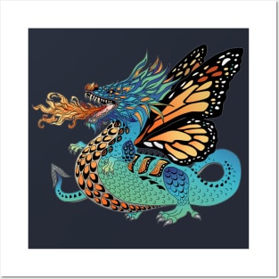 Fire Breathing Dragon with Monarch Butterfly Wings Posters and Art